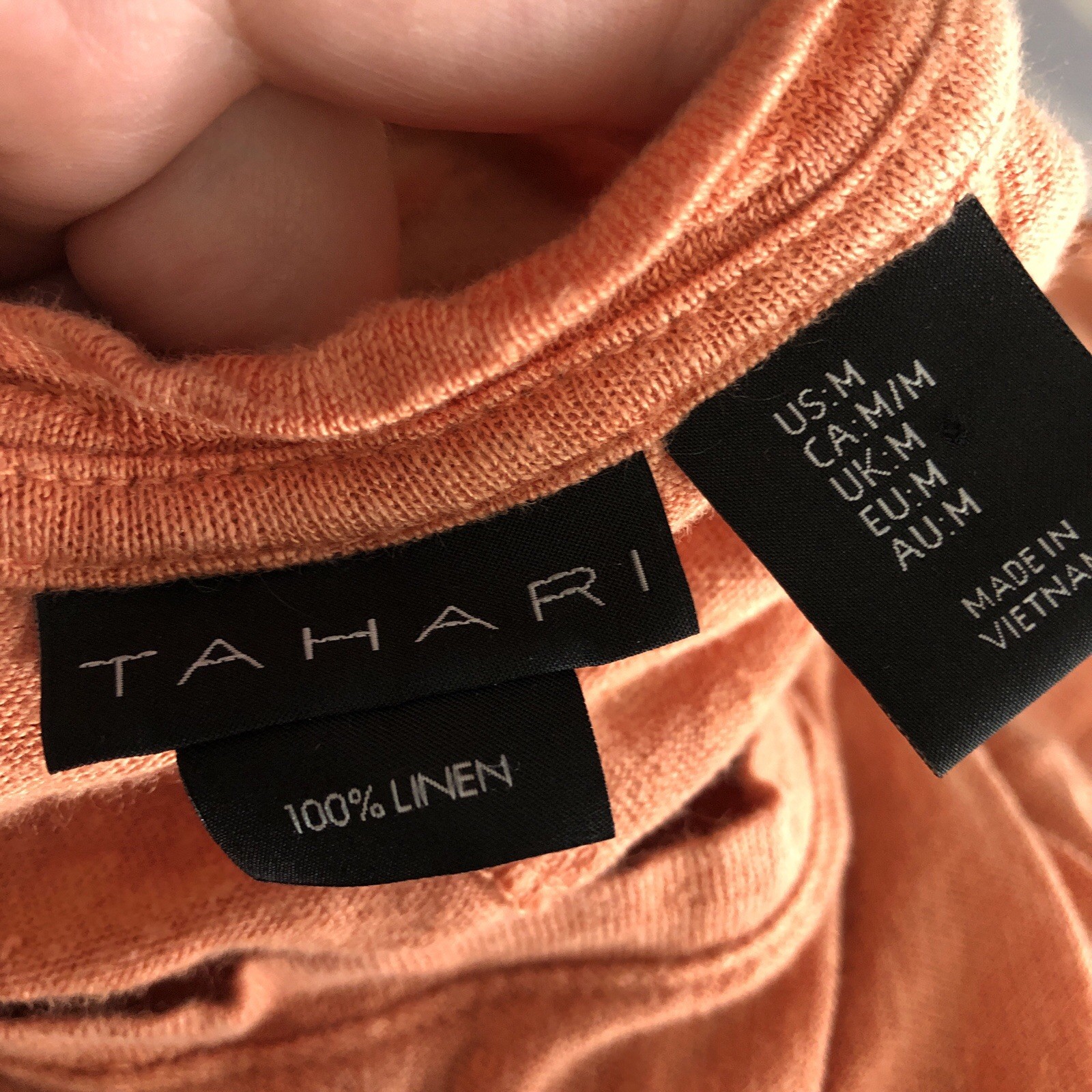 Tahari 100% Linen V-neck T-Shirt Orange Medium