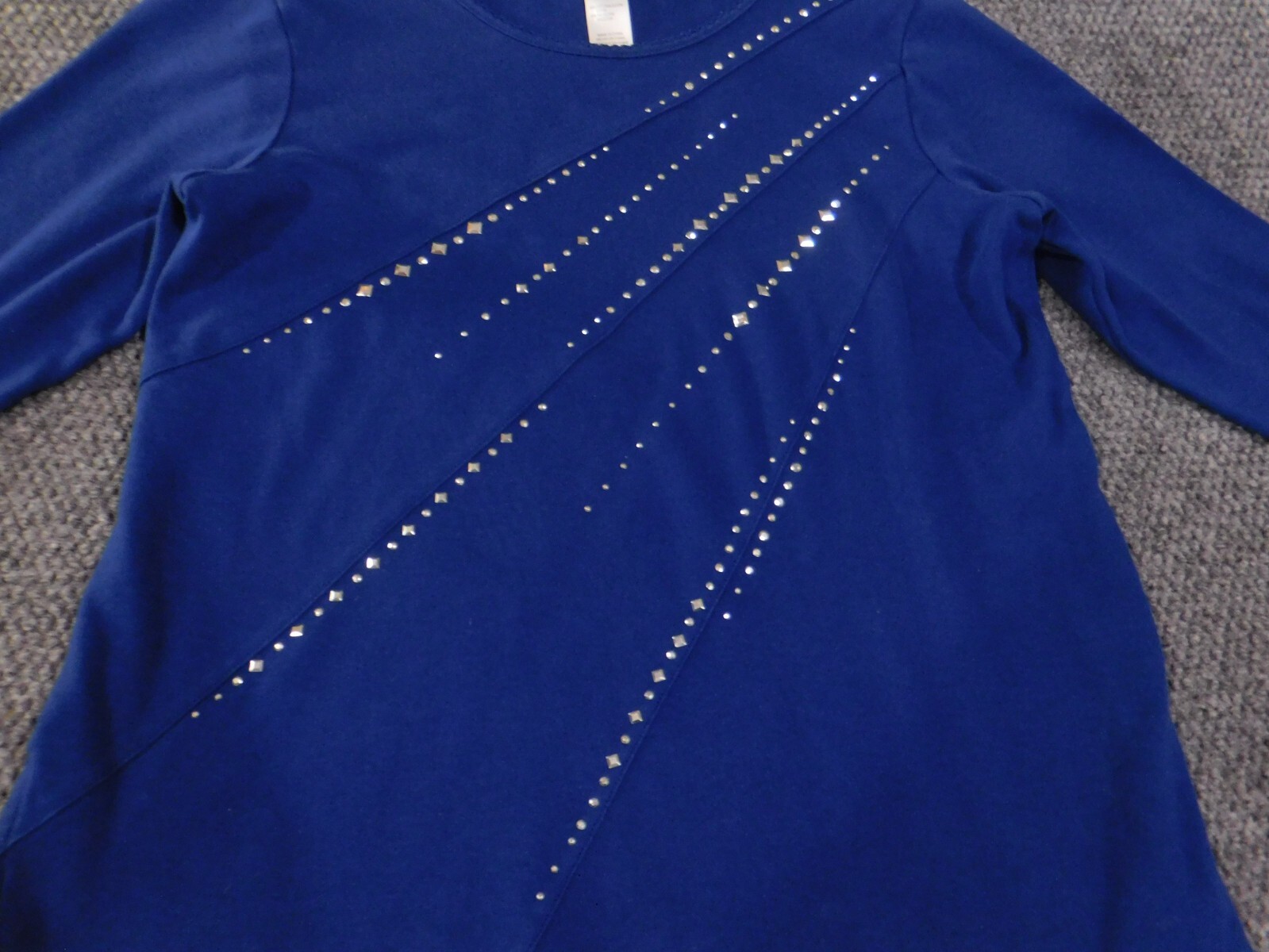 Alfred Dunner top small blue beads rhinestones knit women stretch embellishments