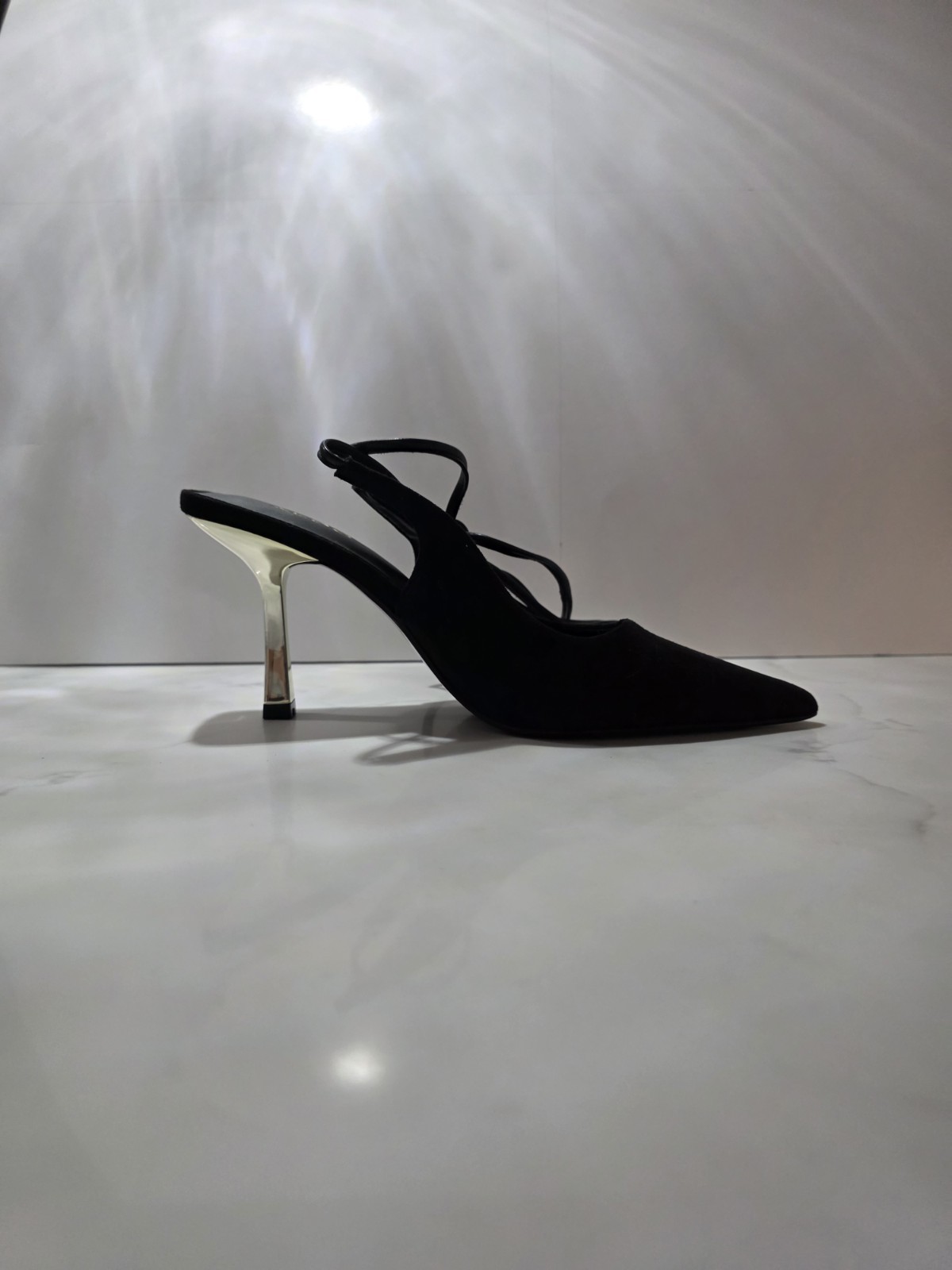 ALDO Black Polyurethane Pointed Toe Lace-Up Slingback Stiletto Heels 7M