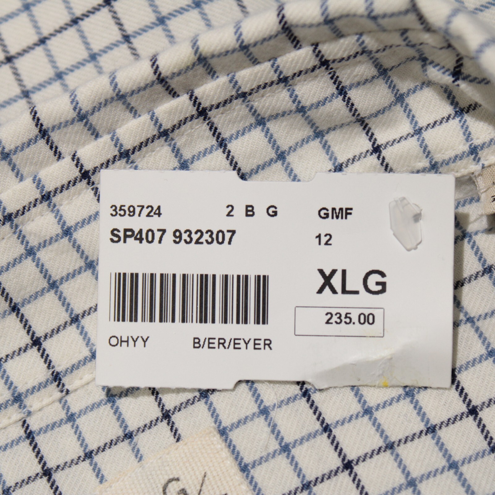 GMF NWOT Dress Shirt Size 44 17.5 in White with Blue Check 100% Cotton