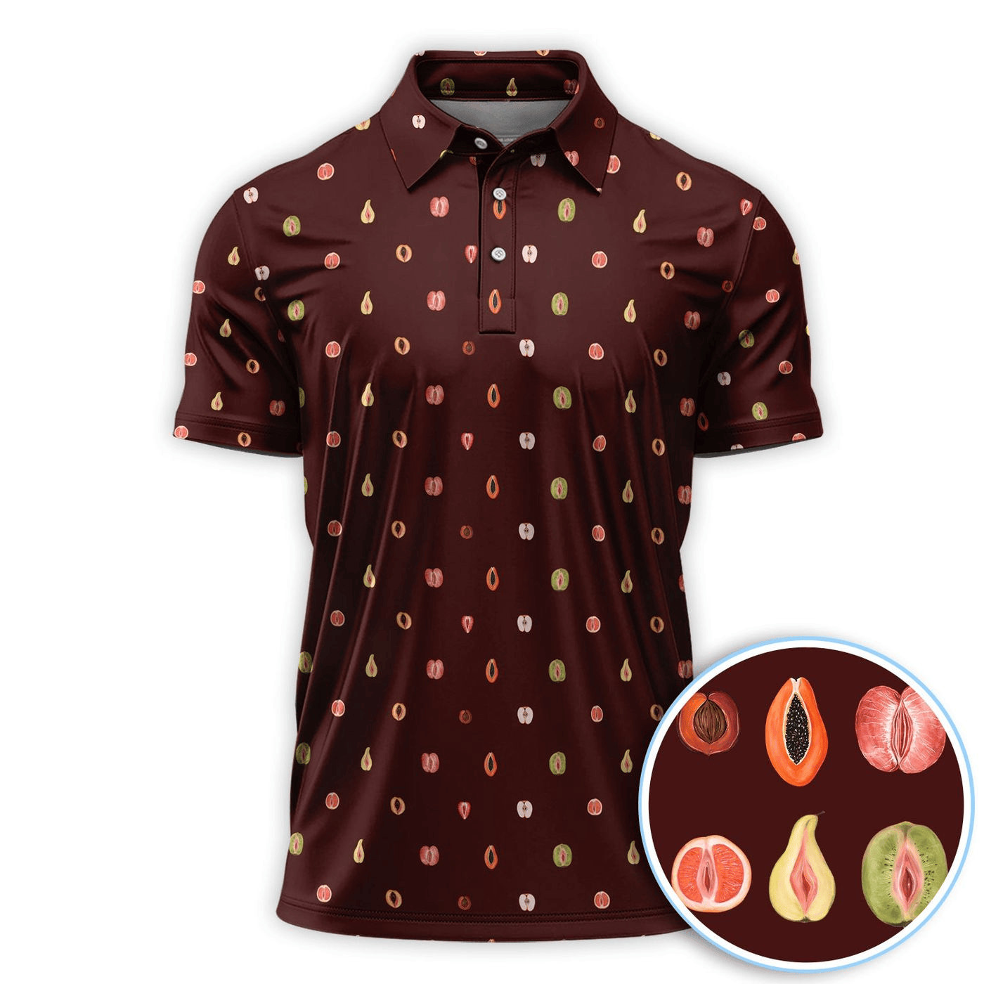 Fruits Abstract Pattern, Golf Polo, Crazy Golf Shirt, Golfer Gift.