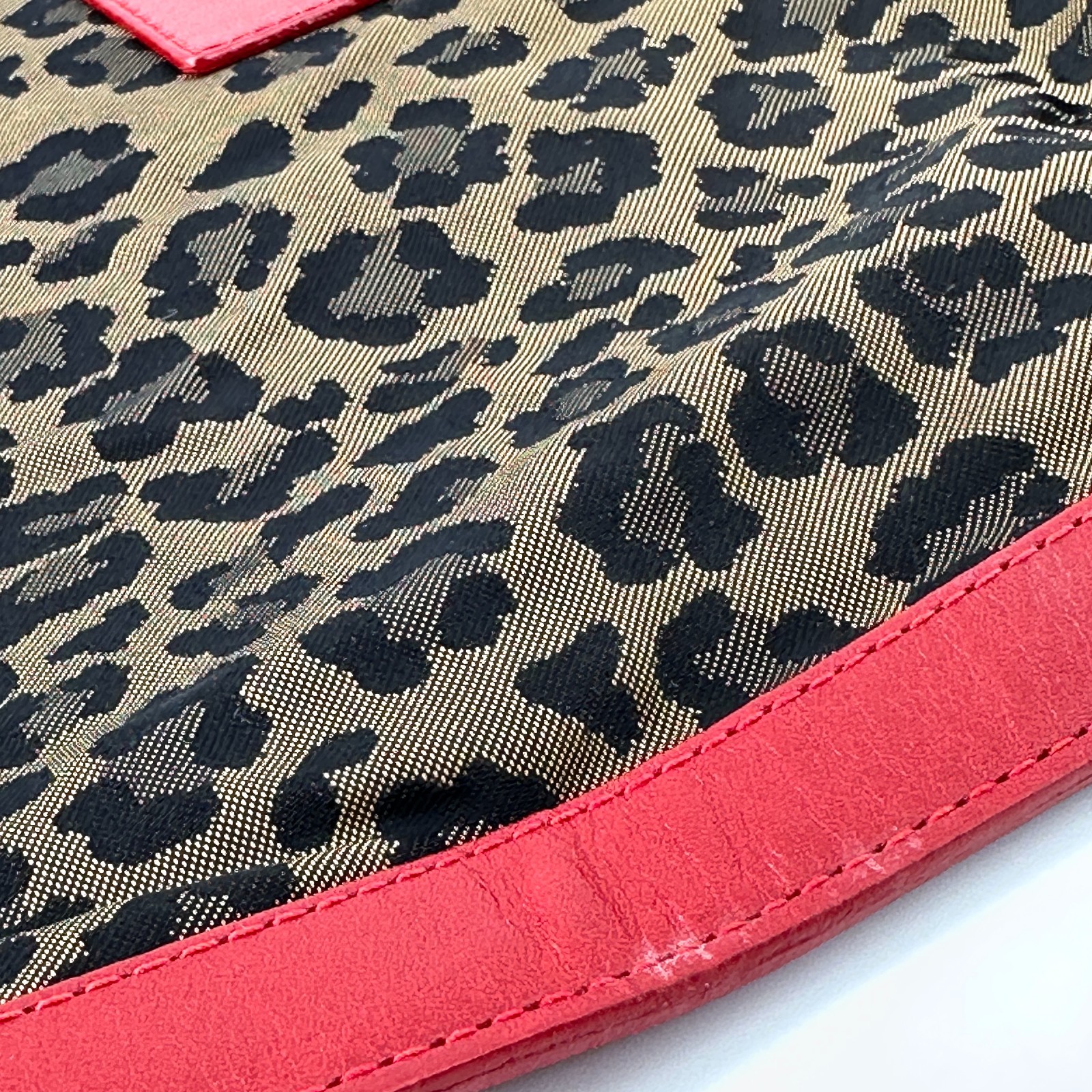 Fendi Clutch Bag Purse Leopard Leather Nylon Authentic 398T0359