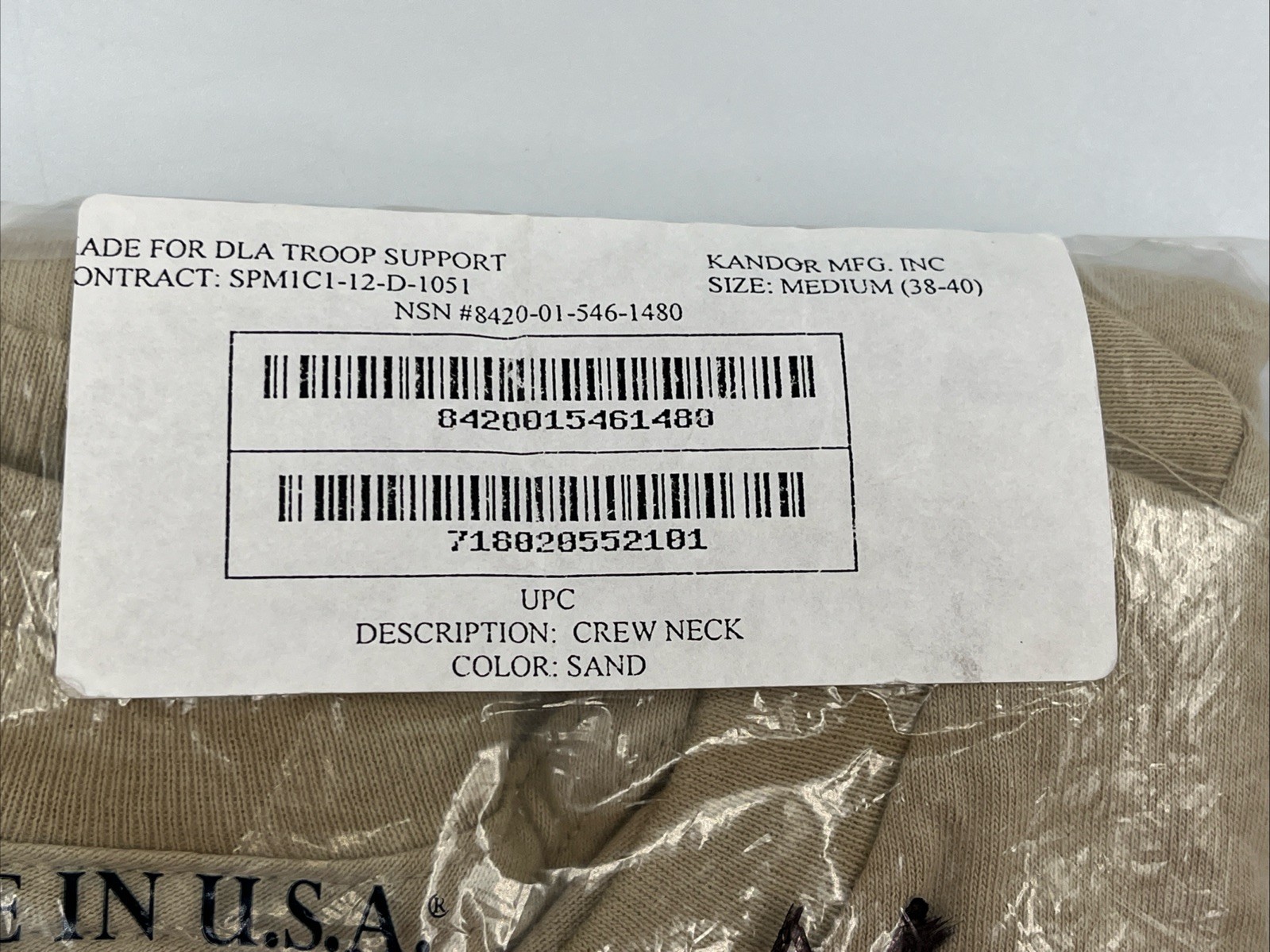 NEW DLA Troop Support Undershirt Men’s Crew Neck Tan Sand MEDIUM 38-40 3PK Shirt