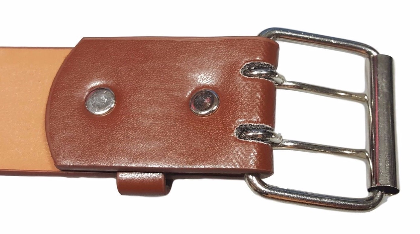 Men’s Women’s Leather Two Rows Silver Grommet Double Holes Brown Belt All Sizes