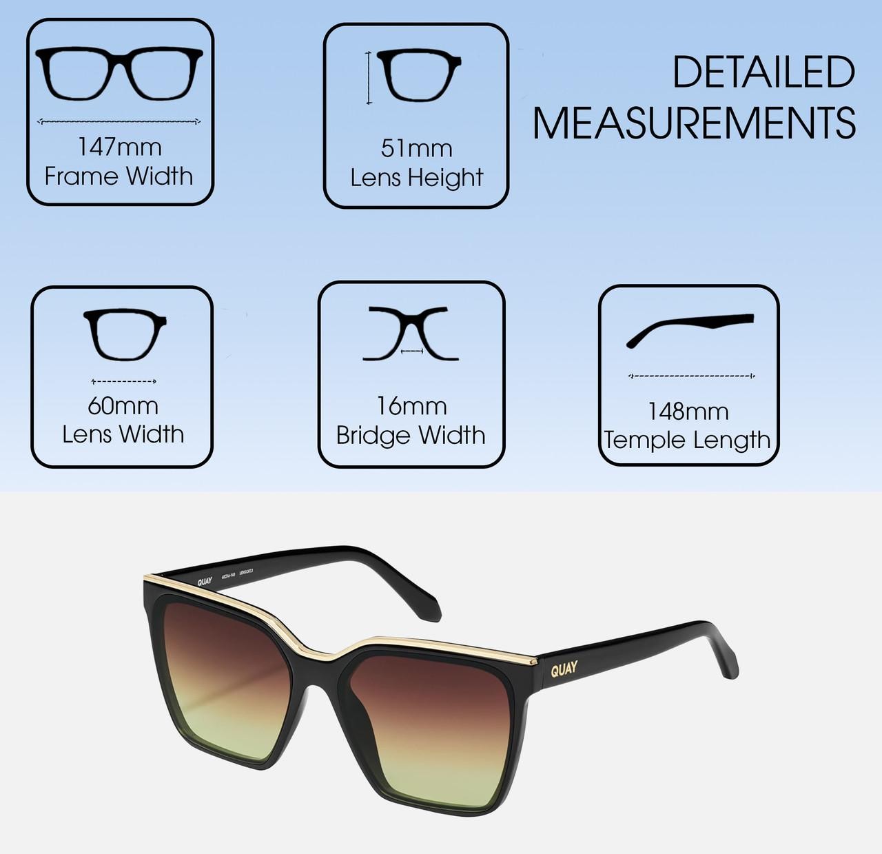 QUAY Level Up Womens Square Polarized Sunglasses Matte Black 60mm 4 LENS OPTIONS