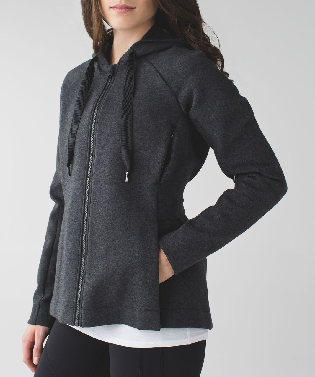 Lululemon 8 &go Skyline Jacket Heathered Black Full Zip Pleated w Hood MINT Cond