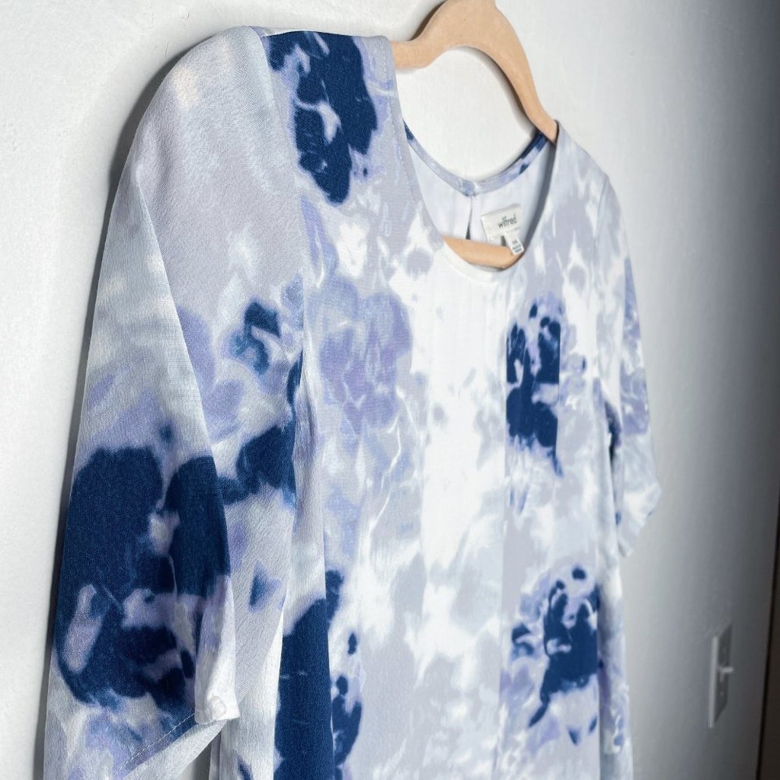 Aritzia Wilfred Tie Dye Blue White Short Sleeve Crepe T-Shirt Tunic Dress XXS