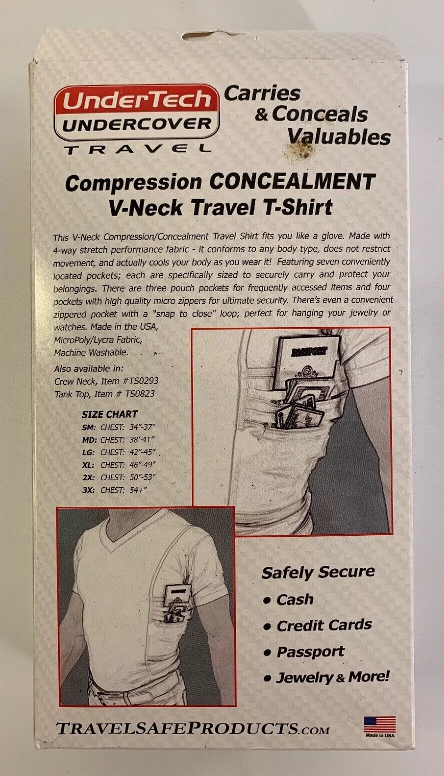 Small Compression Concealment V-Neck Travel T-shirt UnderTech Undercover White