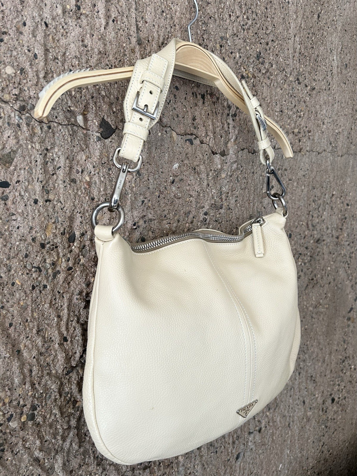 Prada Vitello Daino Leather Shoulder Bag | Ivory Beige | Made in Italy