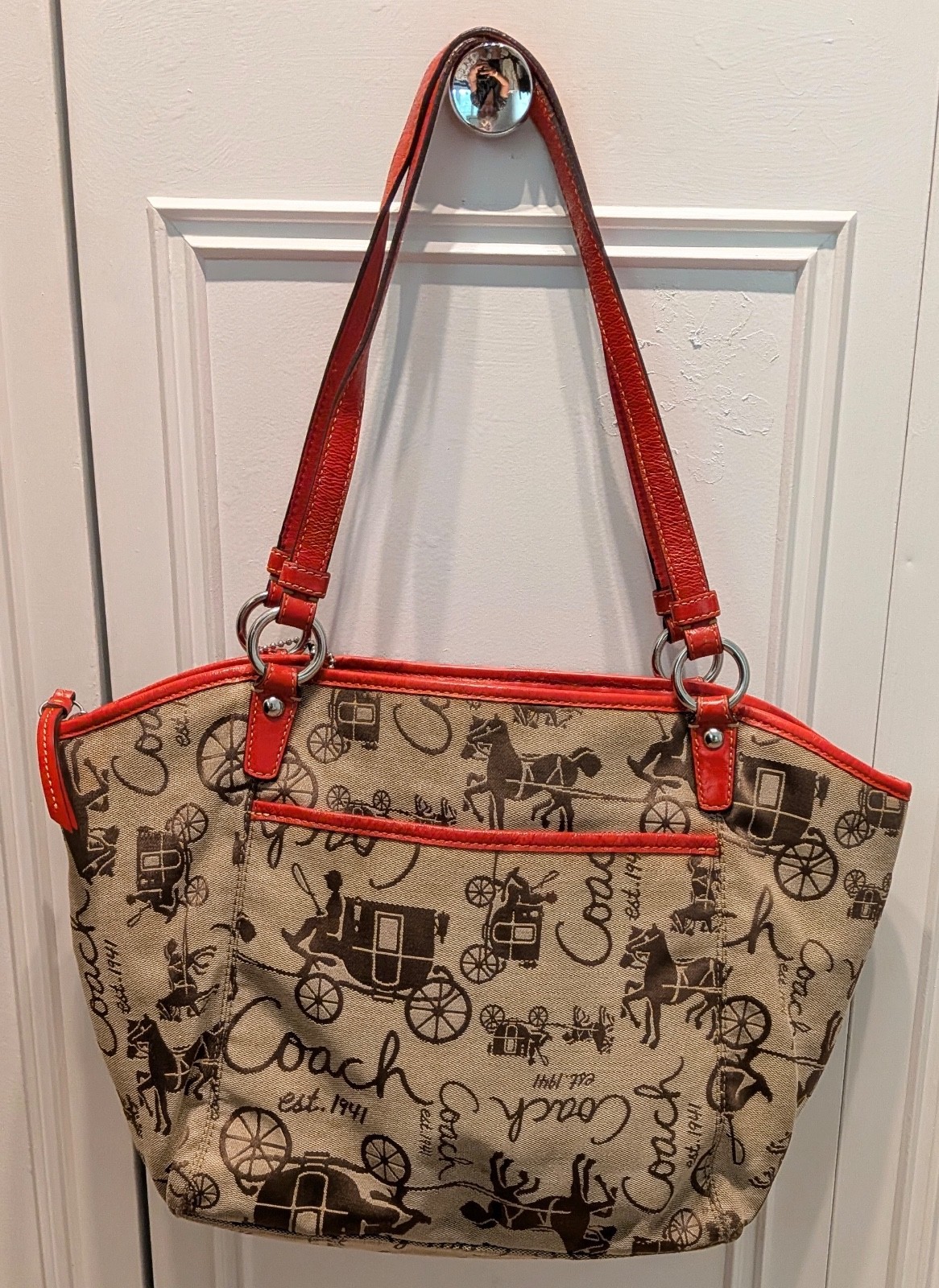 Coach Large Horse & Carriage Red Shoulder Handbag Leah L0926-F14665