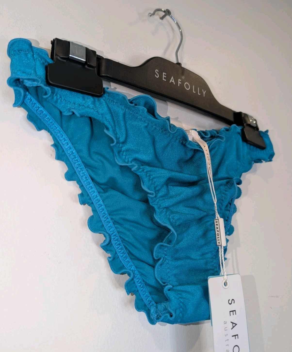 Seafolly Bikini Bottom Shimmer Hipster AU12 US8 New Tags Eden Blue RRP $64.95