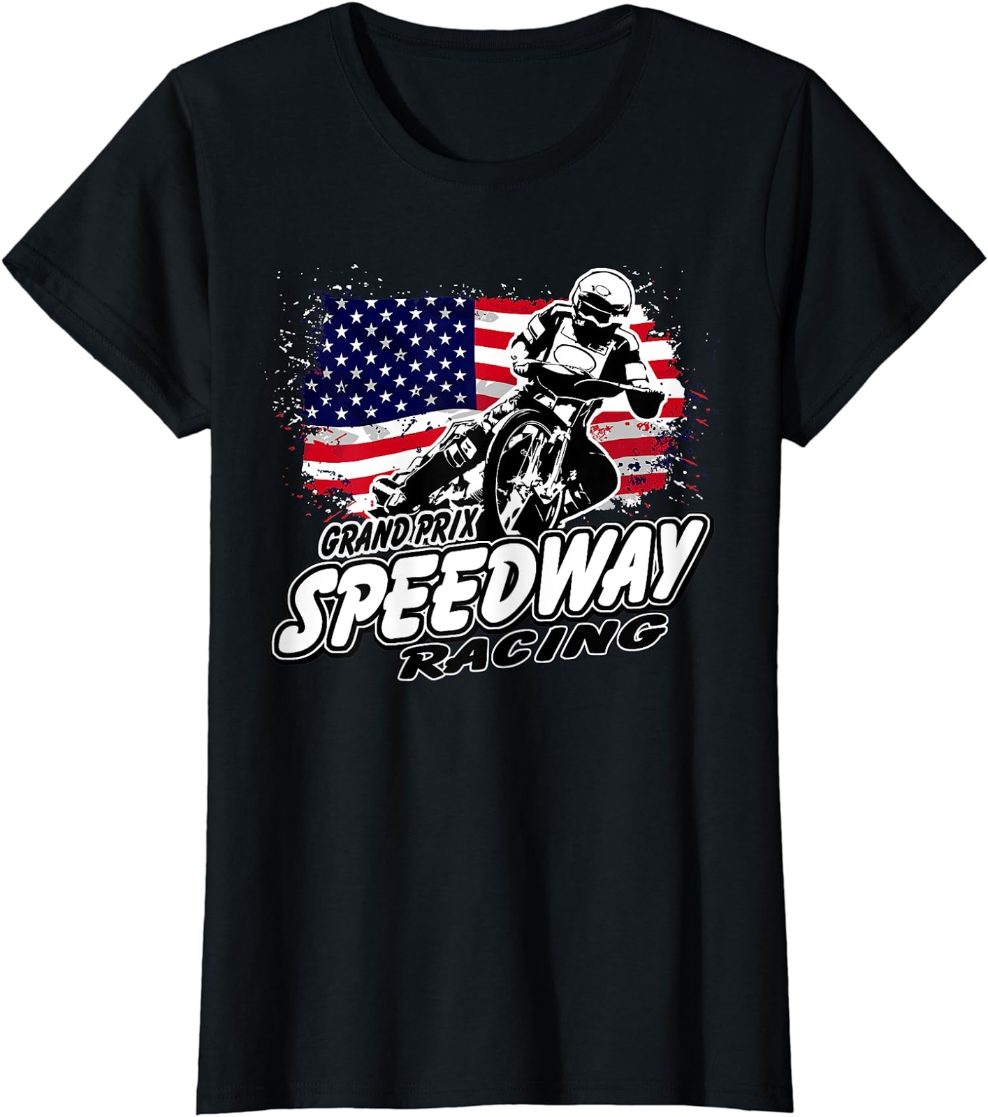 Motorcycle Speedway Racing American Flag Gift Ladies’ Crewneck T-Shirt