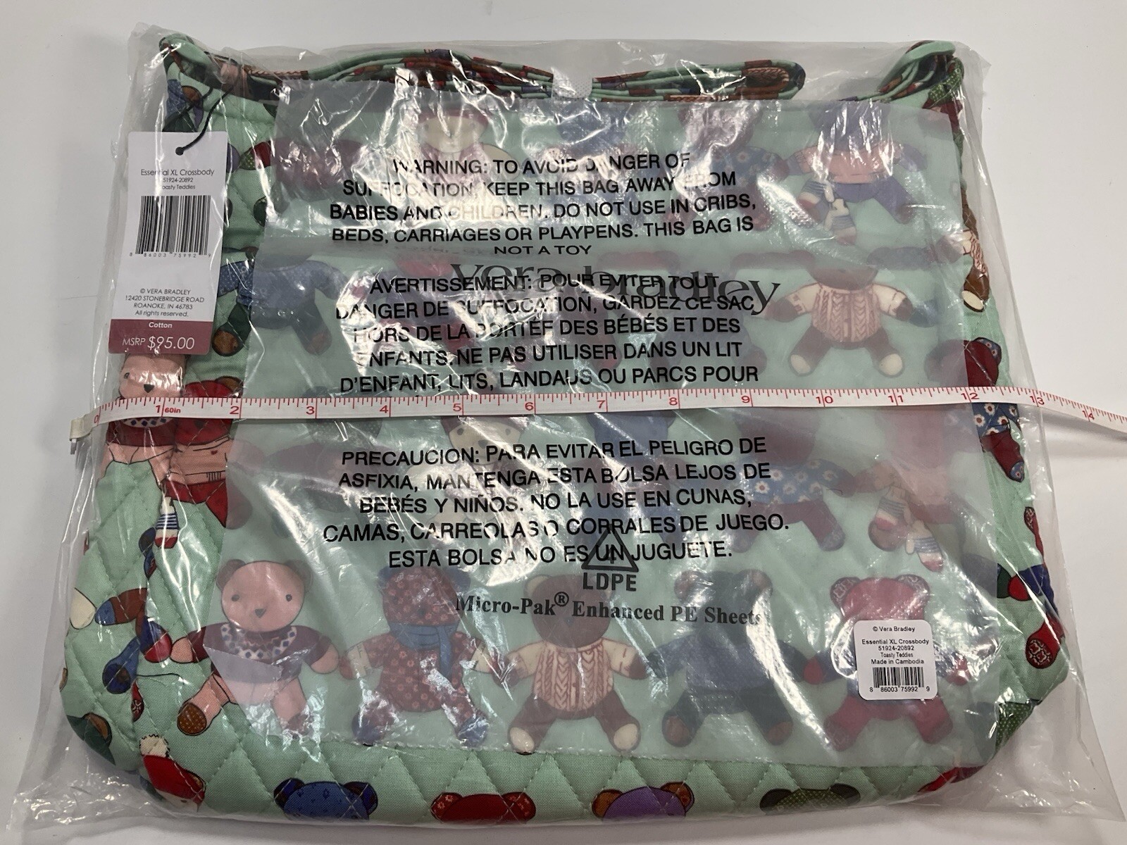NWT Vera Bradley Essential XL Crossbody Toasty Teddies Bears