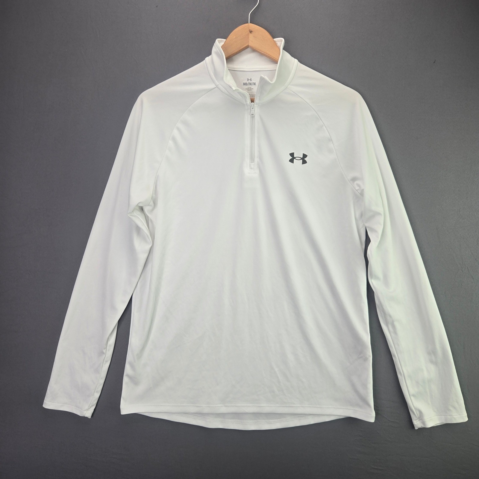 Under Armour Pullover Tech 1/4 Zip Medium White Long Sleeve Loose Fit HeatGear