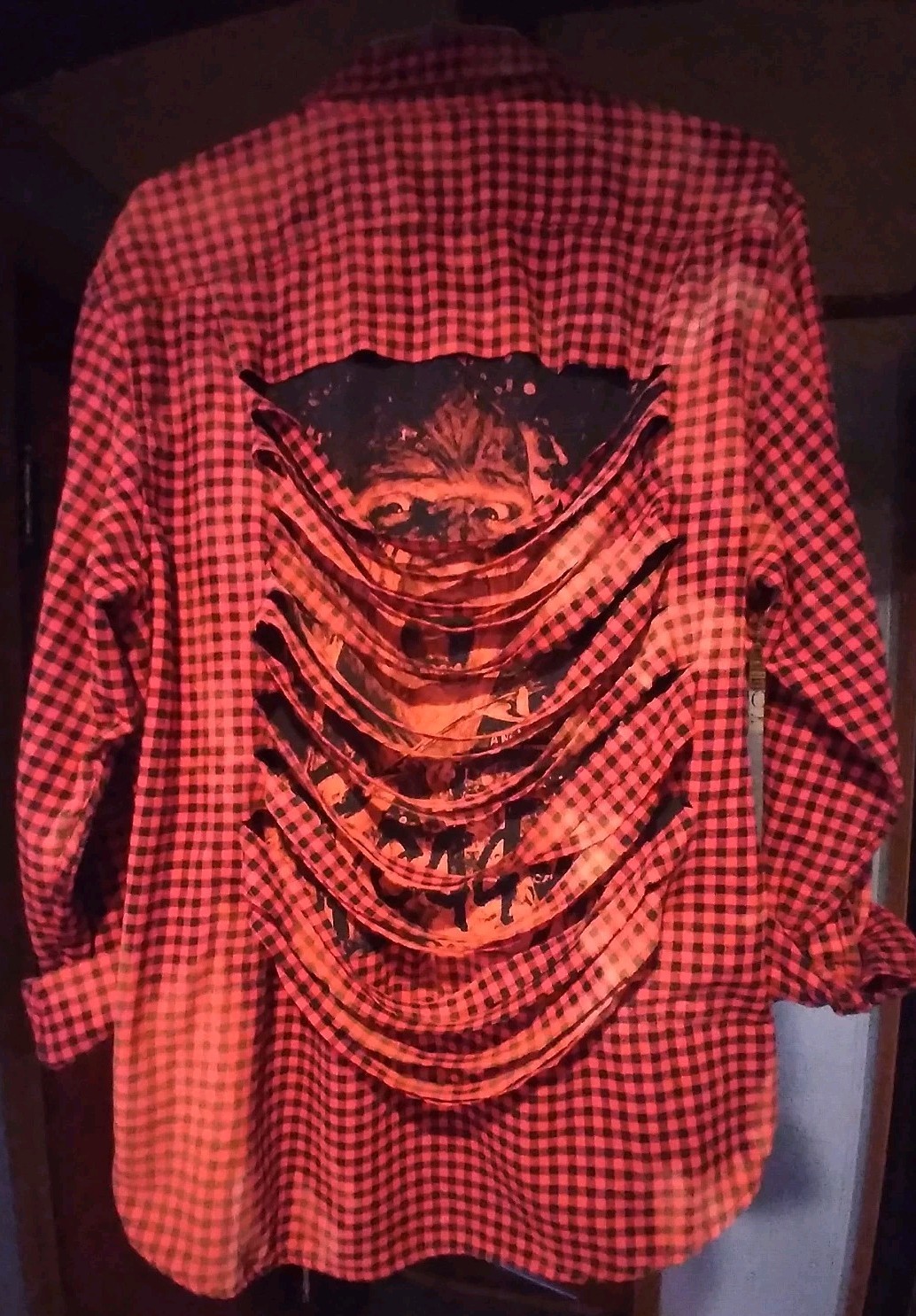 Upcycled Distressed Bleached Flannel Shirt W/ Custom FREDDY KRUGER back Patch