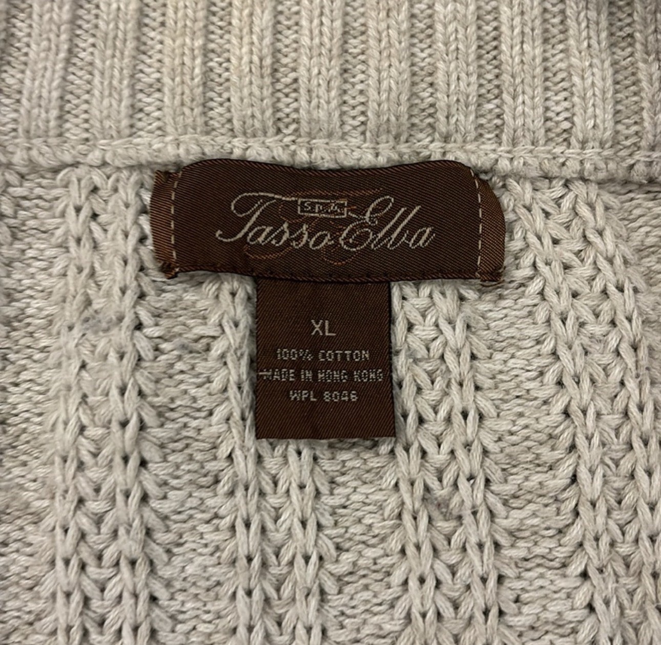 Tasso Elba Men’s 1/4 Zip Mock Neck Knit Sweater Pullover XL Beige Cotton