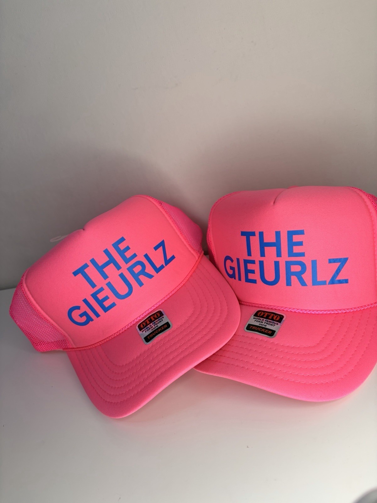 Becky Robinson “THE GIEURLZ” Matching Trucker Hats Neon Pink Best Friends Set 2