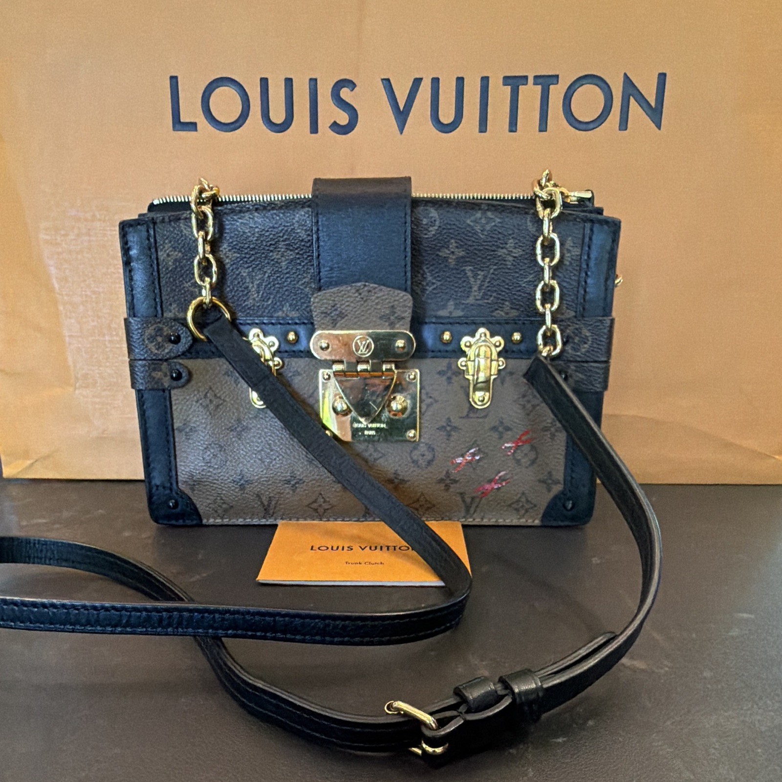 Louis Vuitton Monogram Chain Strap Crossbody Gold Hardware Zip Top Push Lock