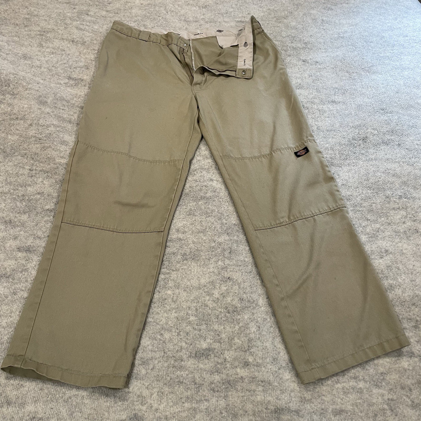 Dickies Men Loose Fit Double Knee Work Pants Khaki 40×32 Distressed Skater 85283