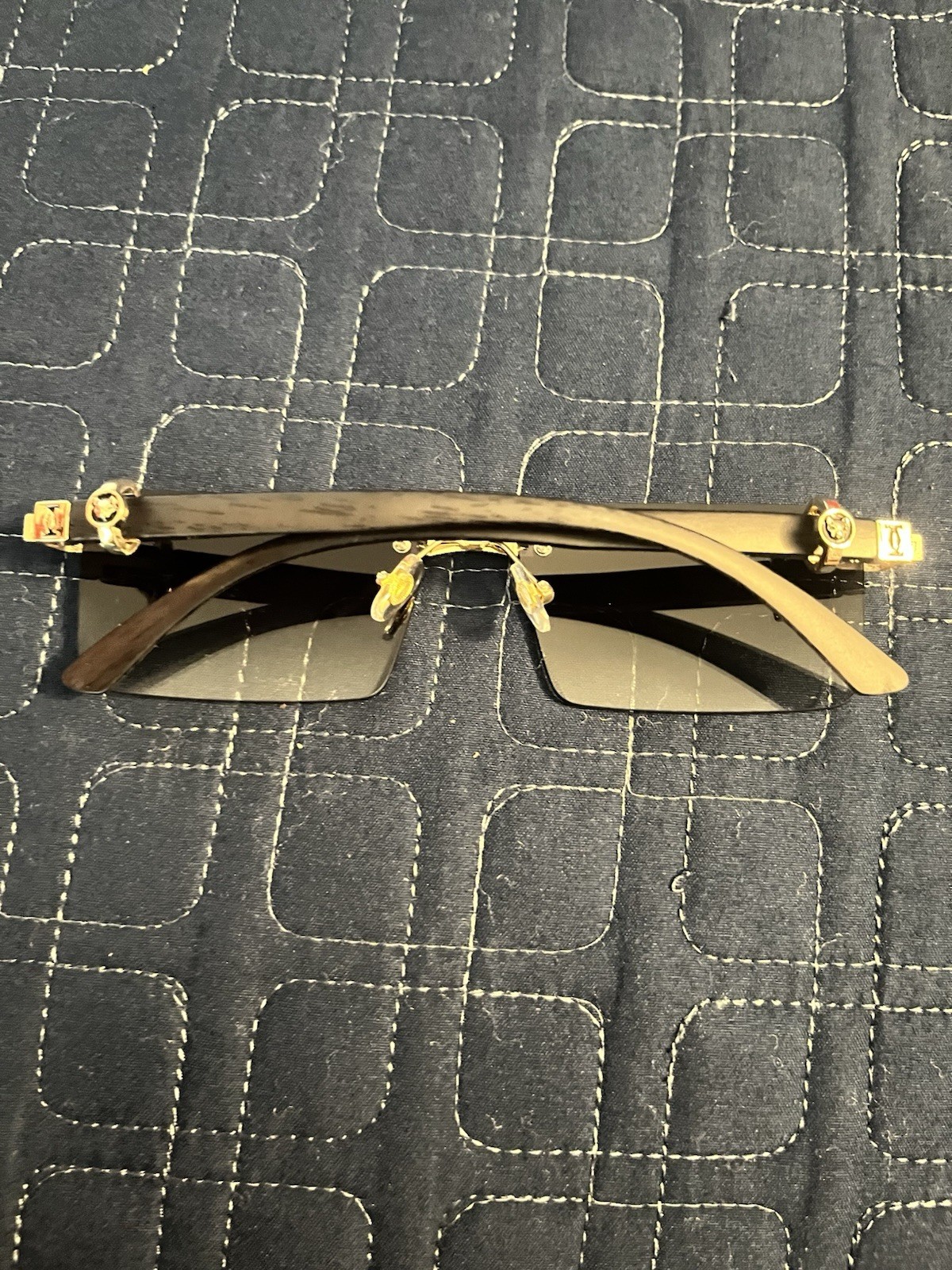 Cartier Rimless Rectangle Sunglasses Gold Metal Frame Black Tinted, Case Box