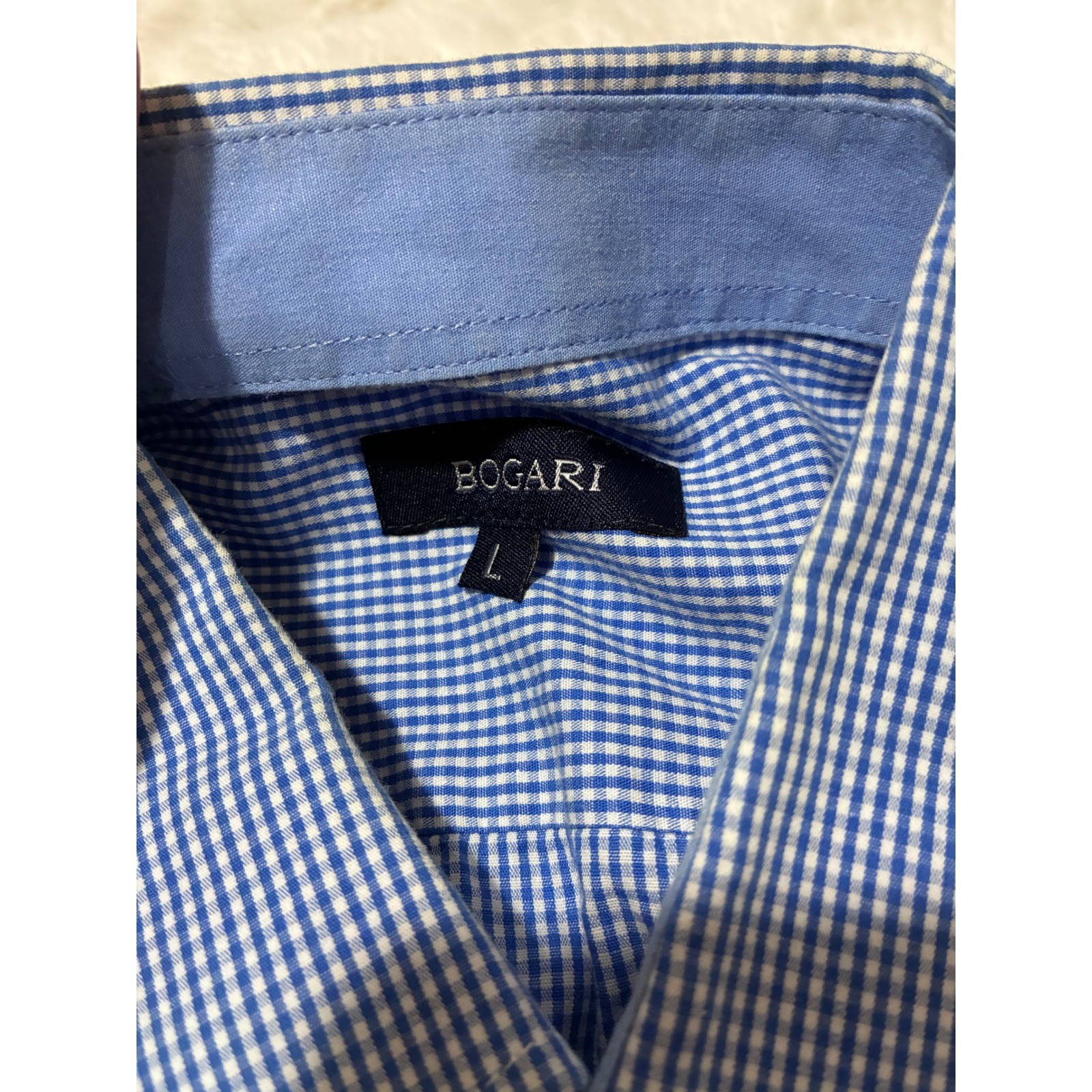 Mens Blue White Gingham Check Short Sleeve Cotton Button Down Shirt L