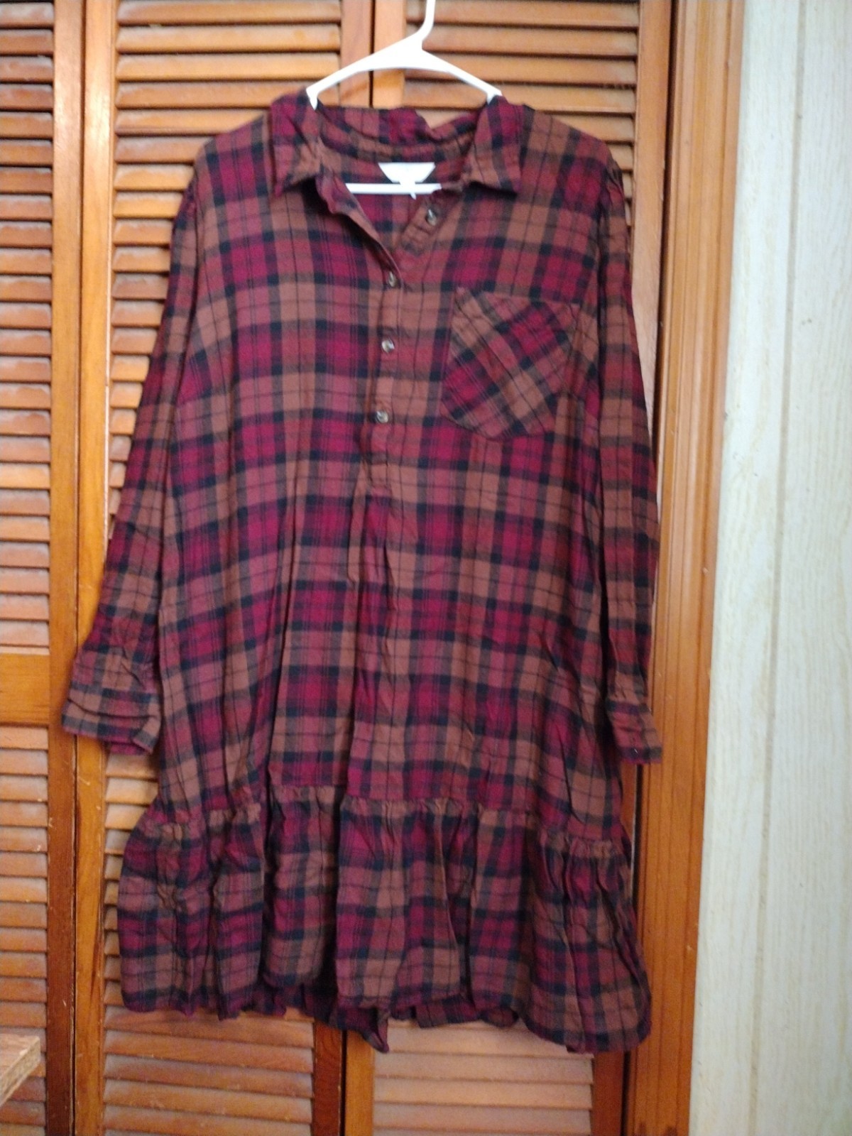 Time & Tru Women’s Red/Orange Plaid Shirt Dress Size XXXL/22