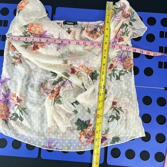 Toska Floral On/Off Shoulder Ruffle Slightly Sheer Long Slv Festivals Boho S