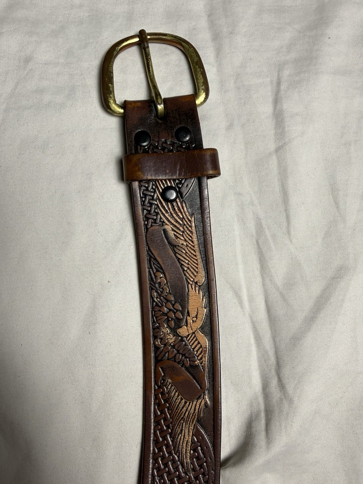 Wrangler Eagle Tooled Leather Western Belt Mens Size 42 Vintage Brown Cowboy