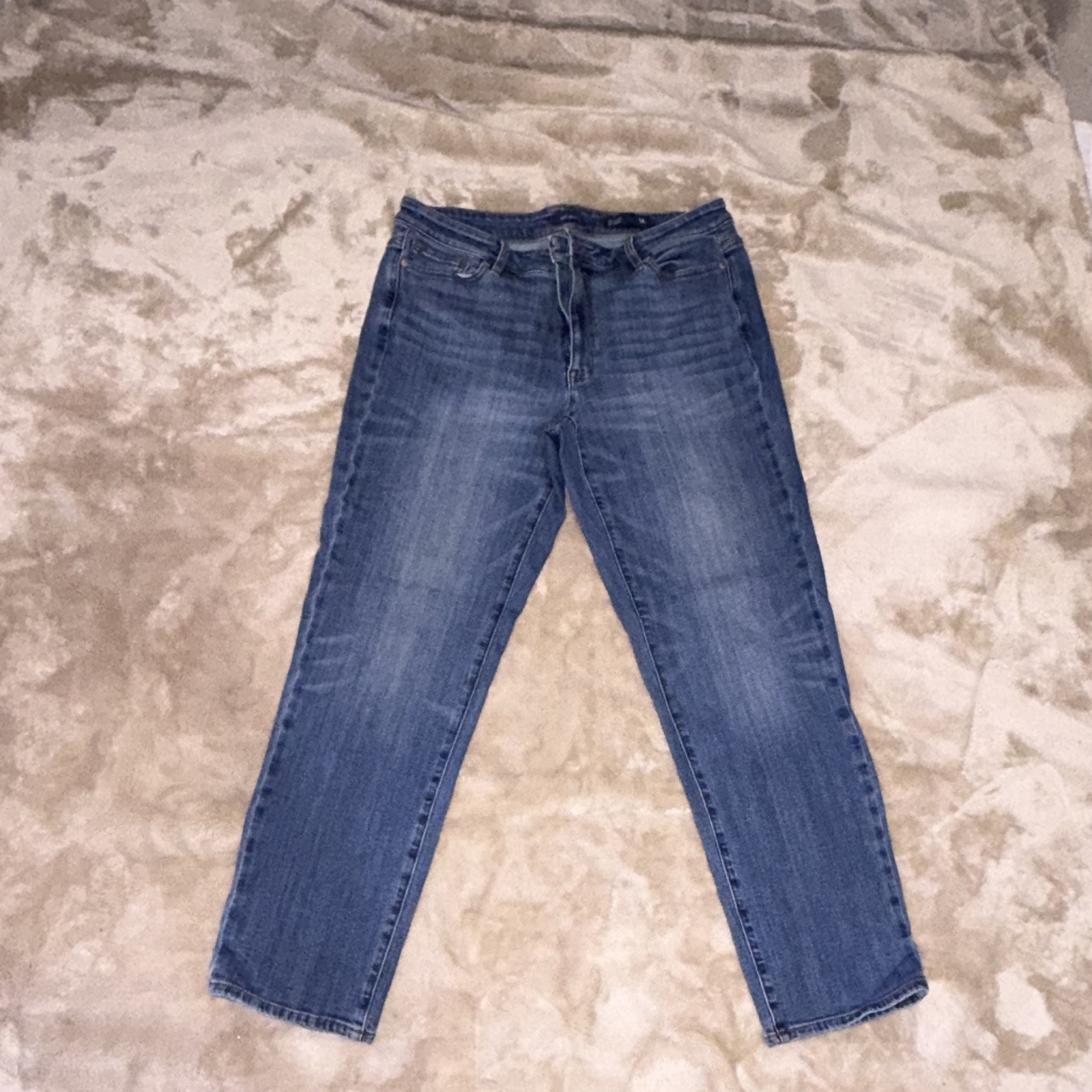 J. Jill Women’s Boyfriend Jeans Blue Denim Solid 5-Pocket Button Zip Size 14