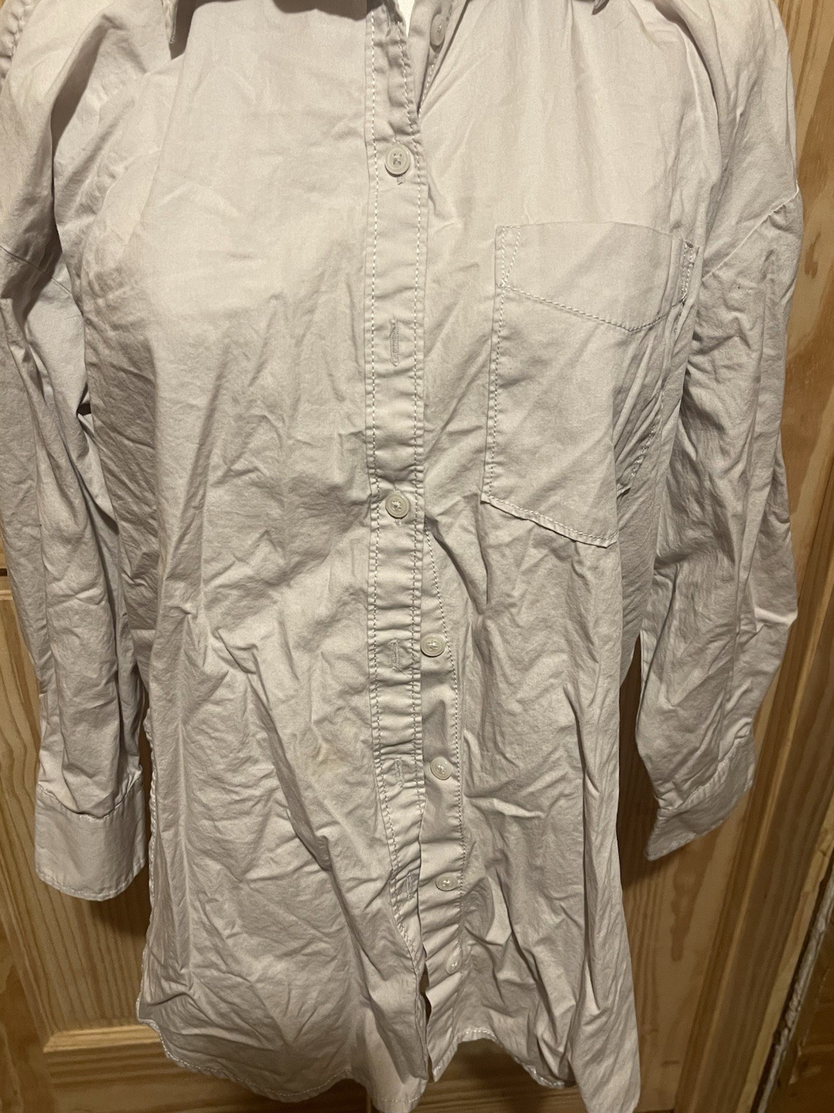 Maeve Anthropologie Beige Button Up Tunic Long Sleeve Shirt Size XSmall ~ READ