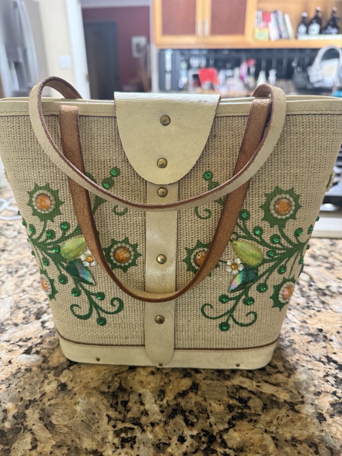 Enid Collins Floral Beaded Tote Bag w/ Coin Purse, Snap Closure, Vintage