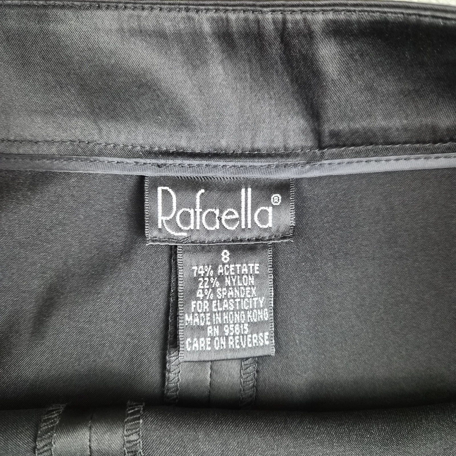 Vintage Rafaella Pants Womens 8 Black Satin Straight Wide Leg Trouser Dressy