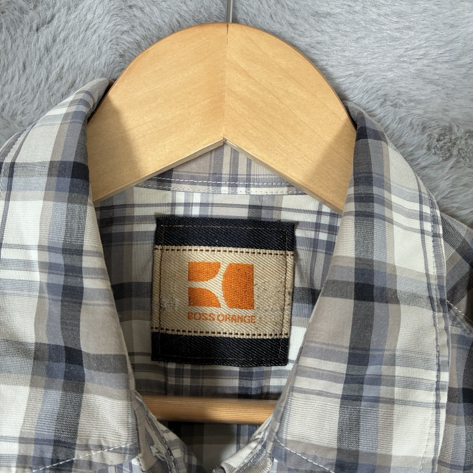 Hugo Boss Checked Shirt Mens Medium Beige Brown Boss Orange