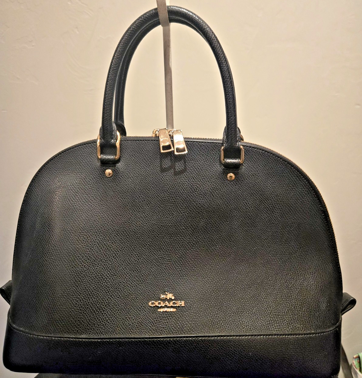 Coach Sierra Domed Handbag Purse Tote Black Cross Grain Leather