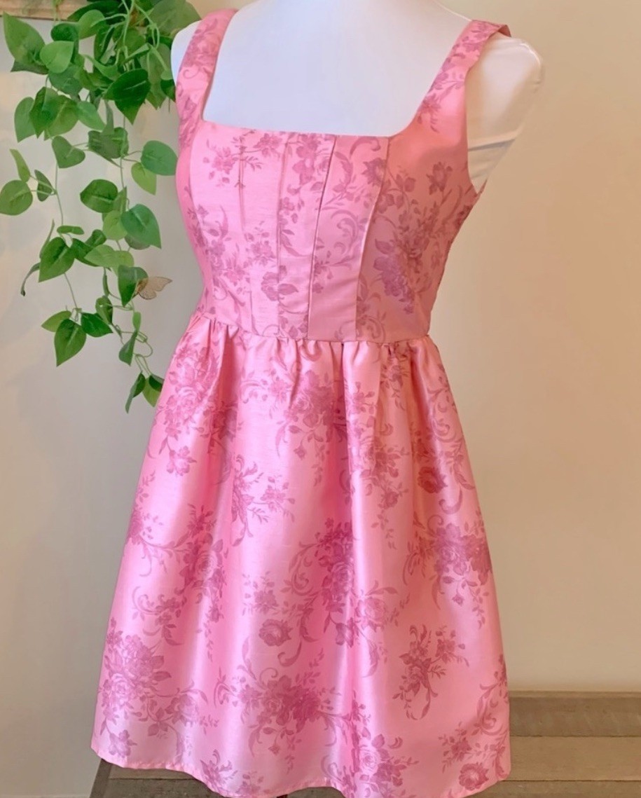 Pink Taffeta Floral Minidress