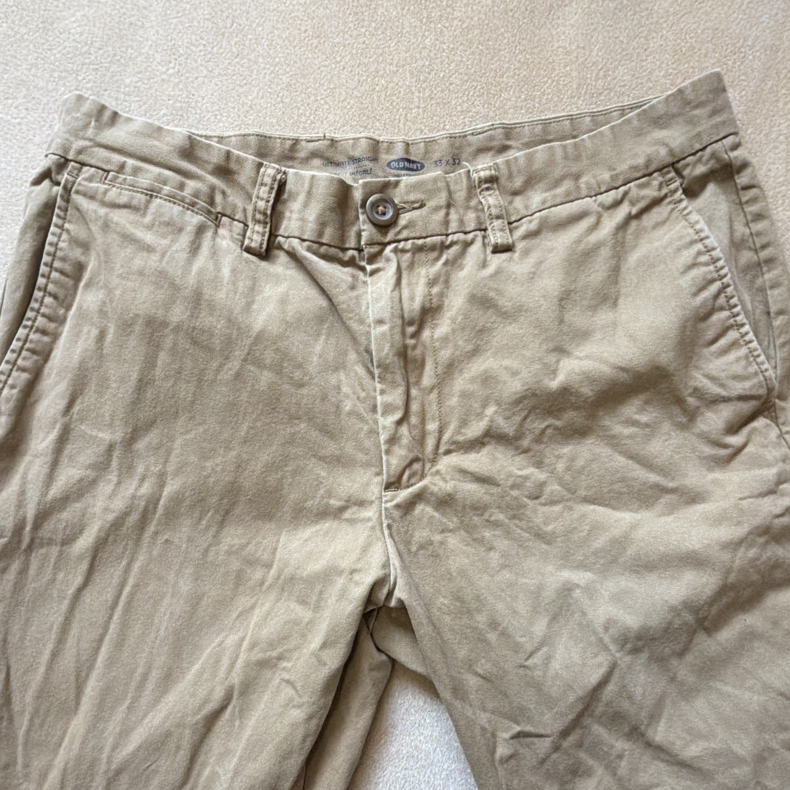 Old Navy Men’s Beige Twill Chino Pants 33W Straight Fit Flat Front Pockets
