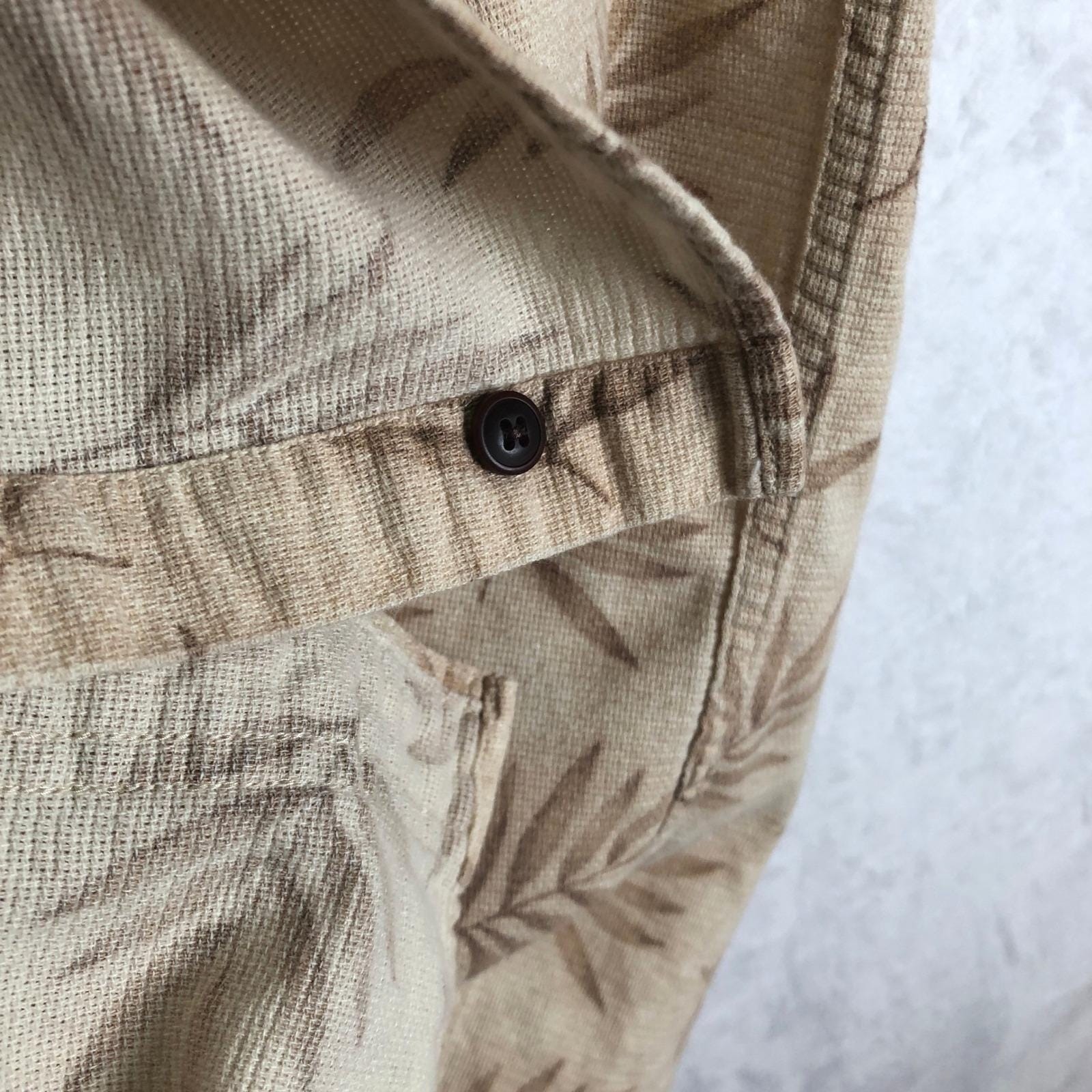 LL BEAN 100% Cotton Textured Tropical Palm Leaf Shirt Men’s Sz L Tall Tan S/S