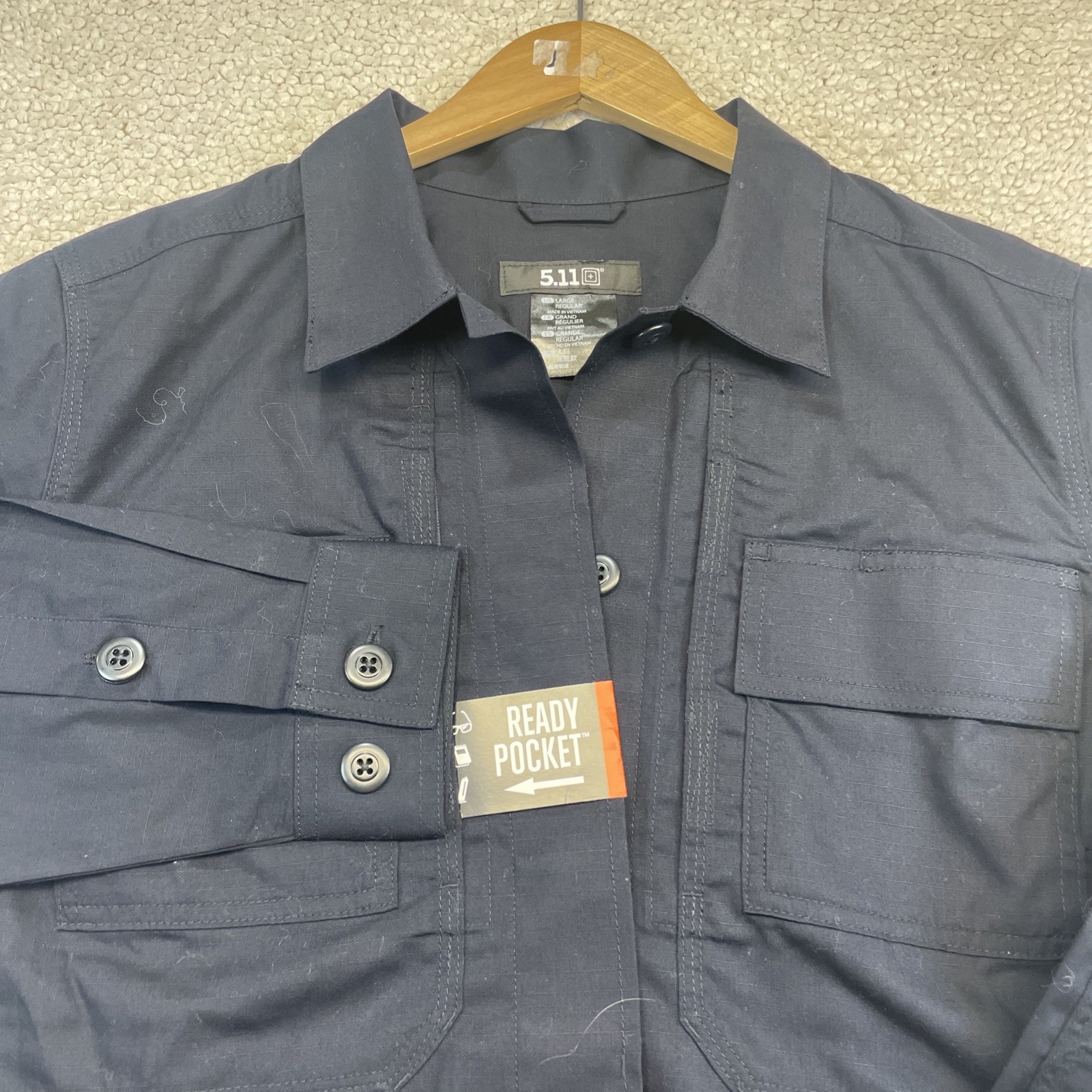 5.11 Tactical Shirt mens Large navy Ripstop Long Sleeve Ready Pocket Uniform