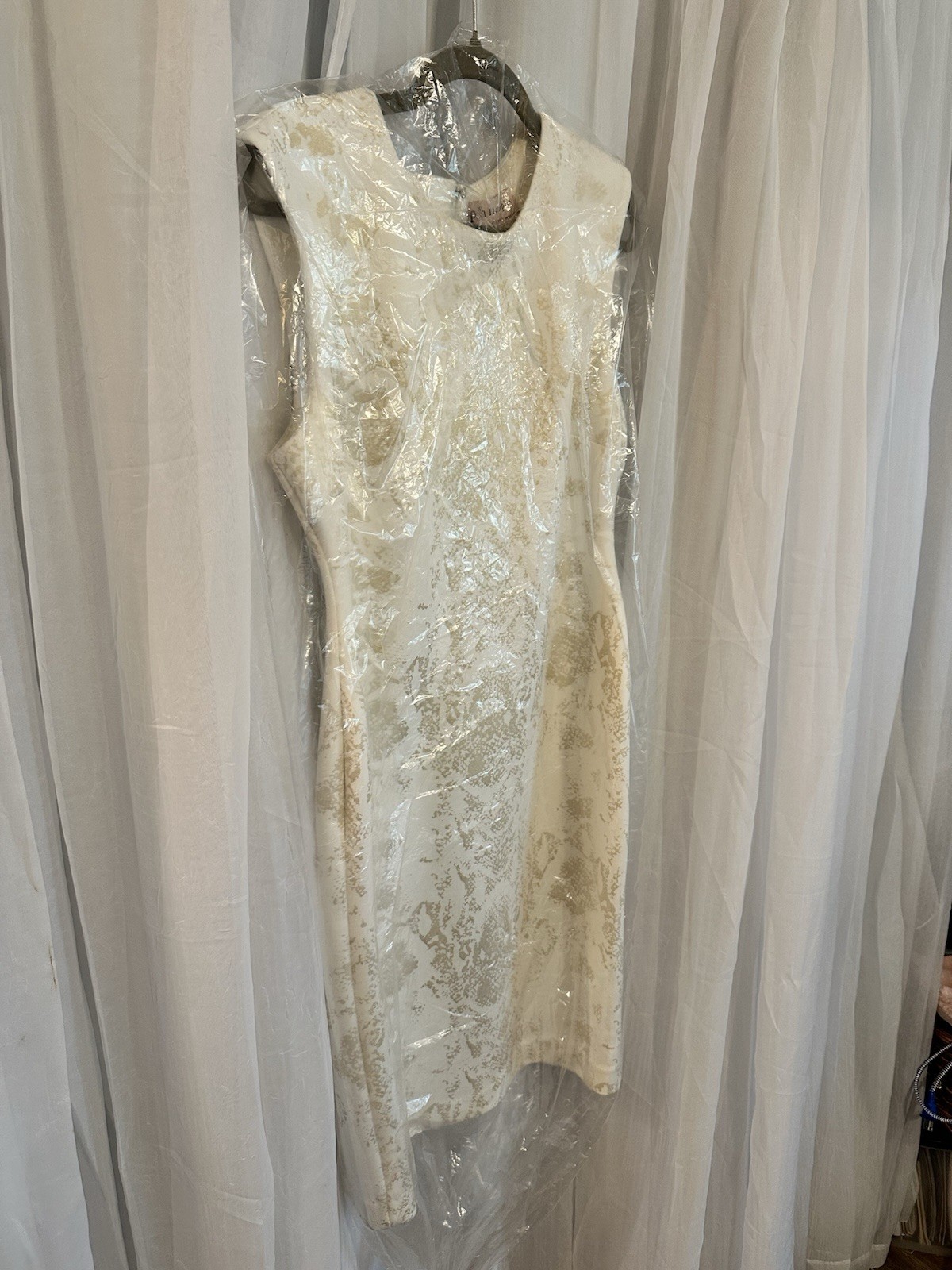 Philosophy Cream Brocade Midi Dress With Abstract Gold Metallic Design