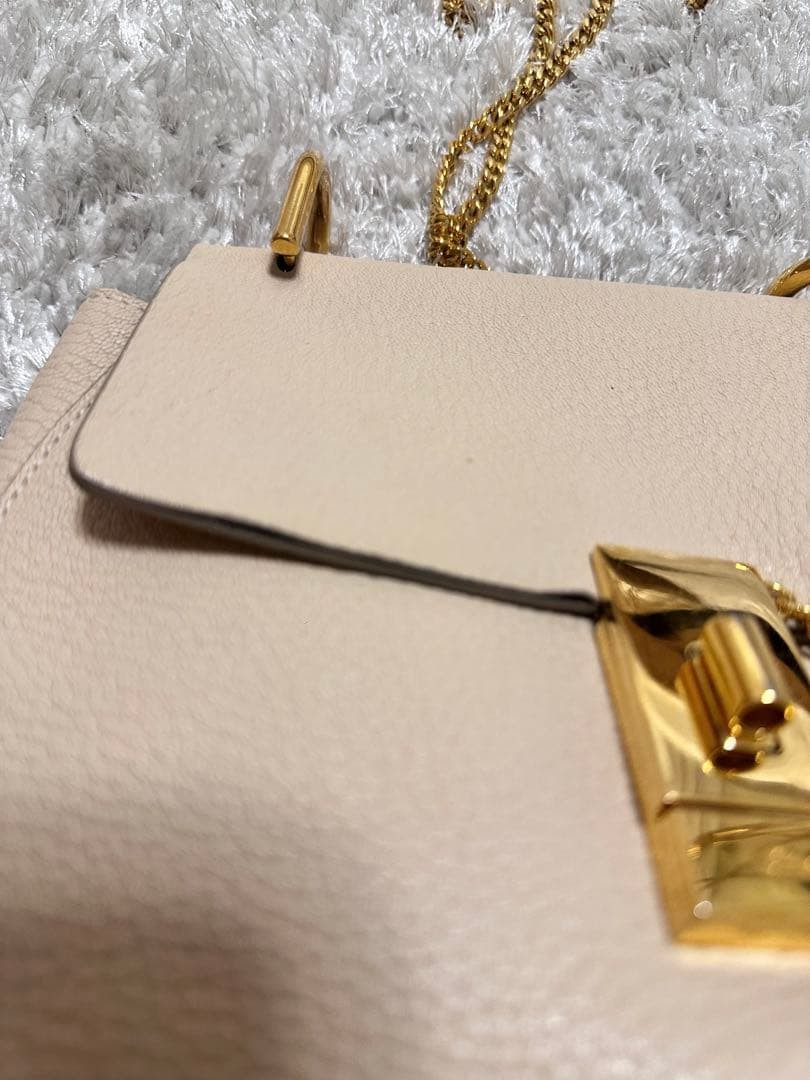 Chloe Drew Shoulder Bag White Leather Chain Strap 8.7 x 7.9 x 2.8 inches Medium
