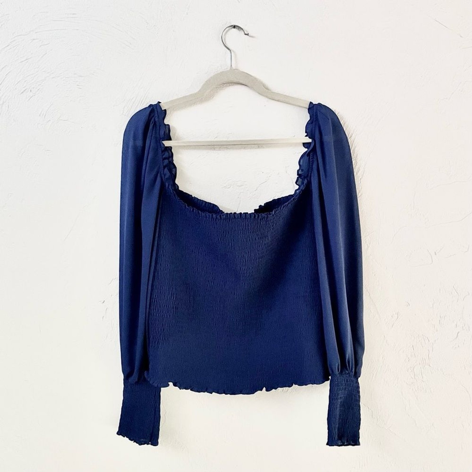 Reformation NWT $148 1X Pinto Smocked Long Puff Sleeves Top Es in Caspian Blue