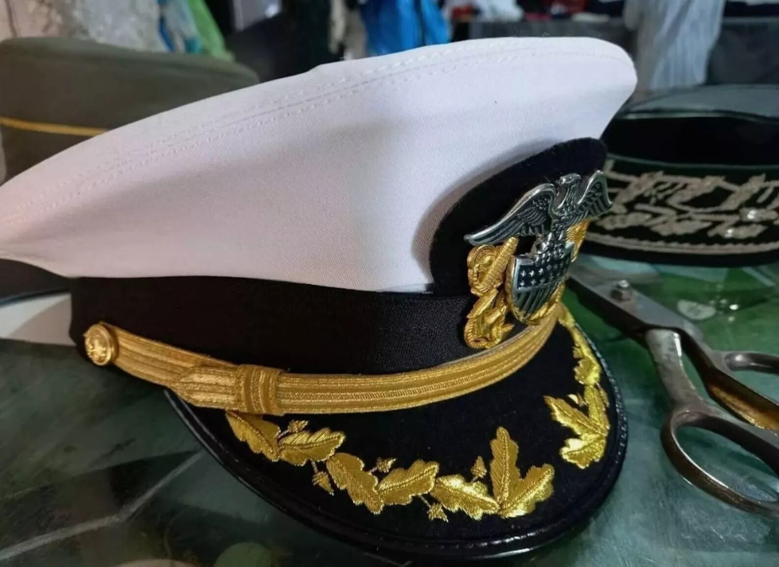 Us Navy Officer Visor Cap, US Navy Commander captain Rank Cap in White Cotton