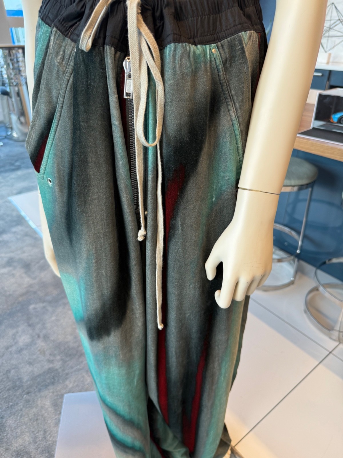 Extremely Rare Rick Owens Velvet Teal Red Wide bottom Pants size IT 52