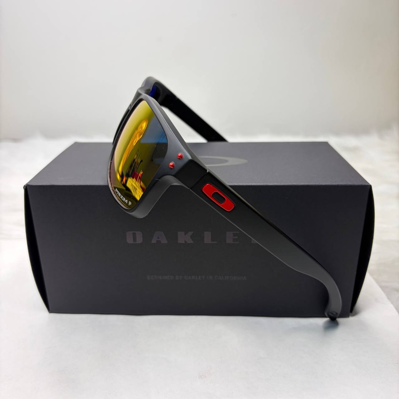 Oakley Holbrook Polarized Sunglasses Matte Black Orange Red Mirror Lens