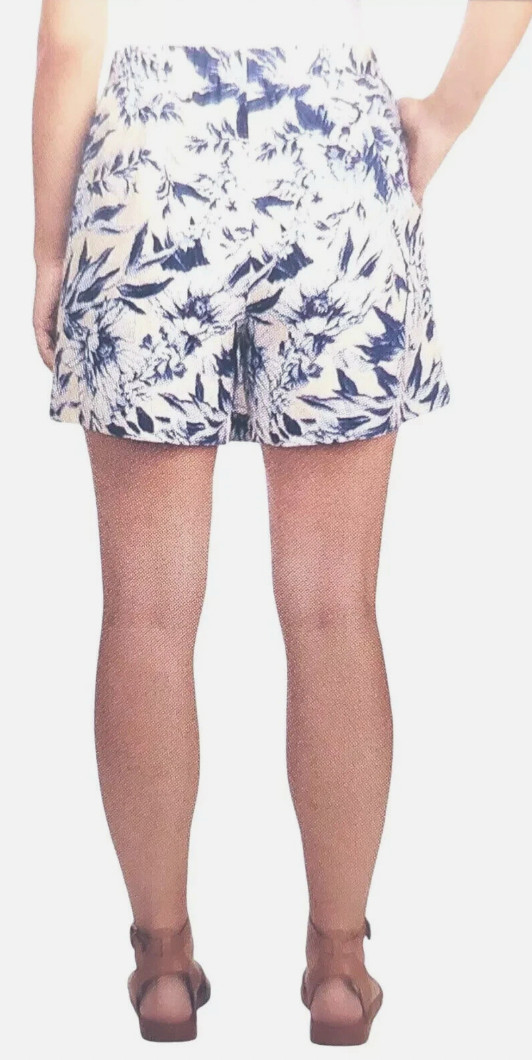 Womens Ellen Tracy Skort Blue Floral Linen Blend Choose Size