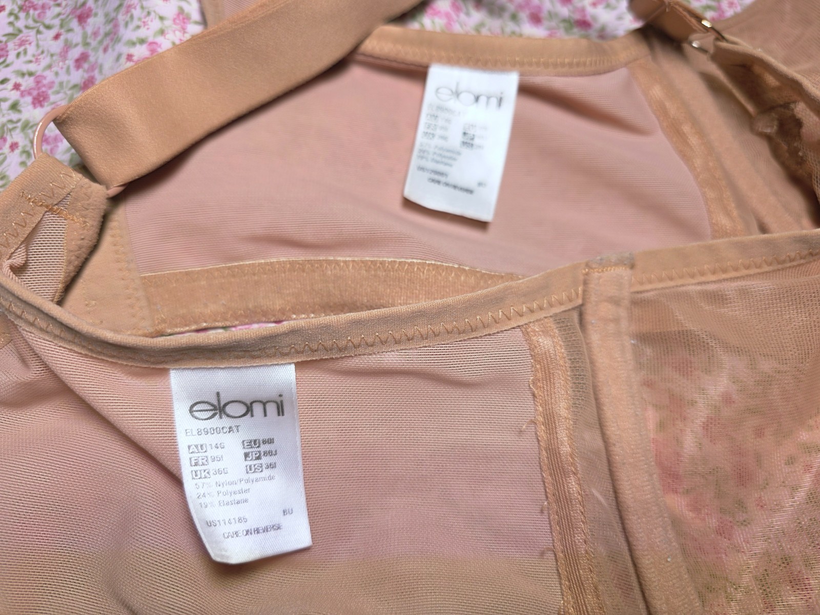 Elomi Matilda Underwire Plunge Bra EL8900 Cafe Au Lait Size UK 36G – US 36I
