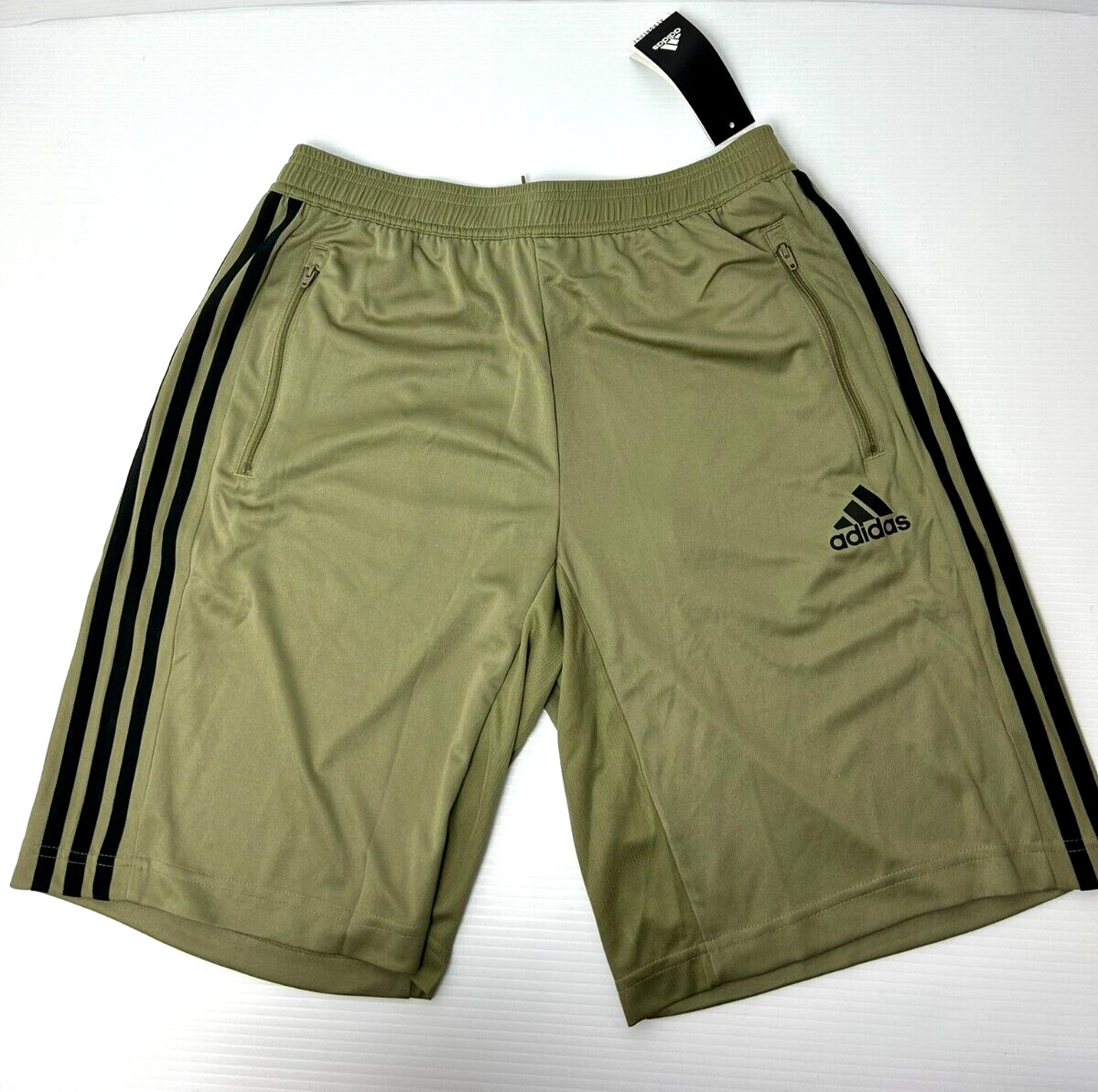 adidas Designed 2 Move 3-Stripes Orbit Green Black Zip Pocket Shorts H55312