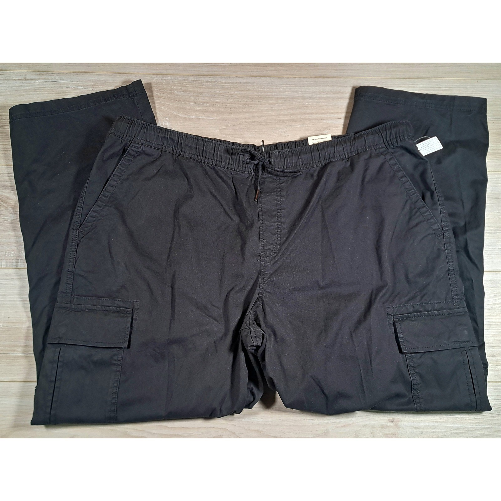 No Boundaries Mens Black Cargo Pants Straight Fit Elastic Waist 2XL 44-46 NWT