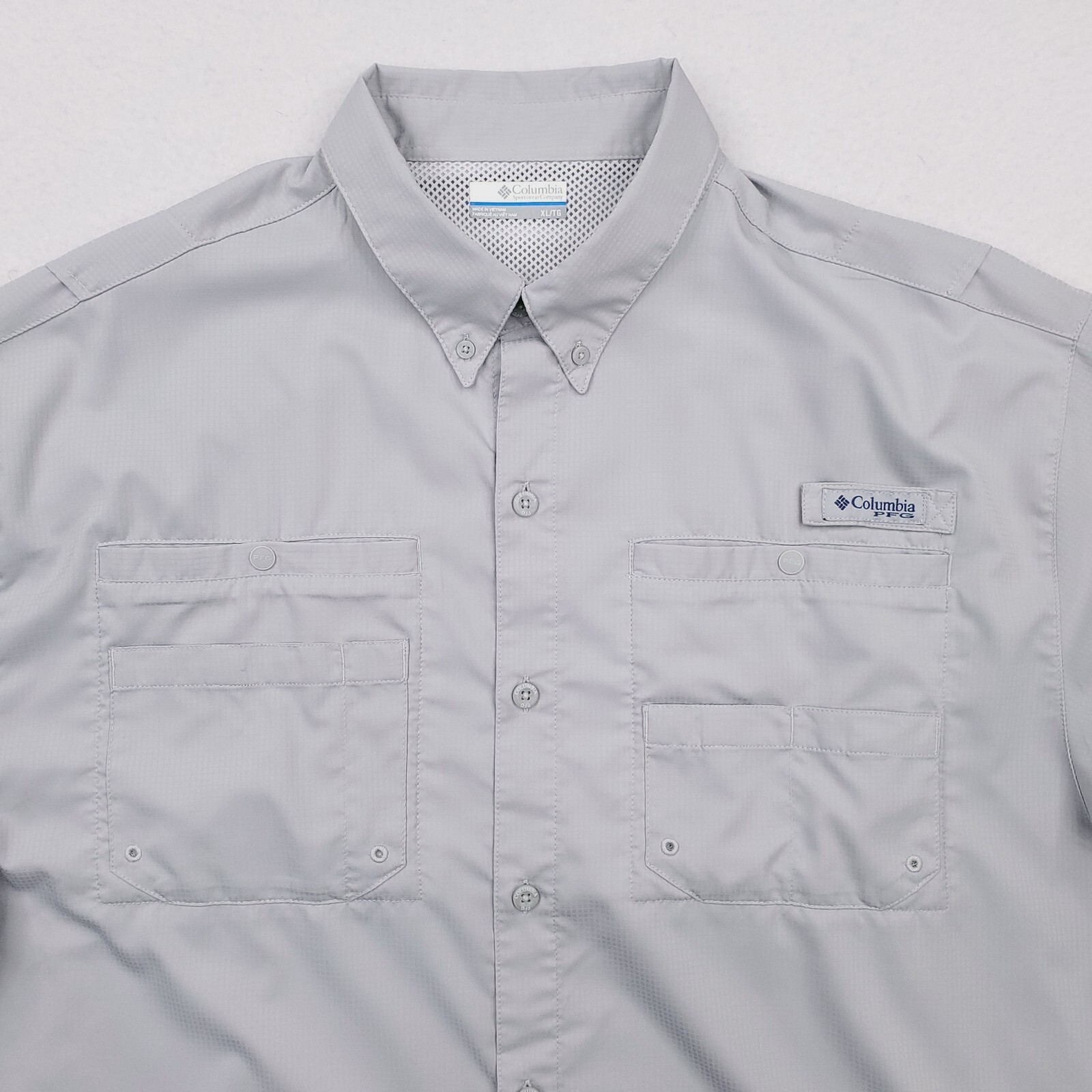 Columbia Shirt Mens Extra Large Gray PFG Performance Vented Caped Outdoor Fish