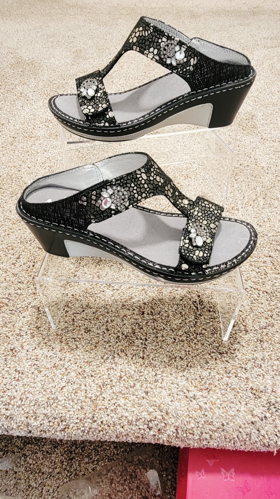 Womens Alegria Lara Black Pewter Mosaic Leather Lar780 Wedge Slides Sandals 6 36